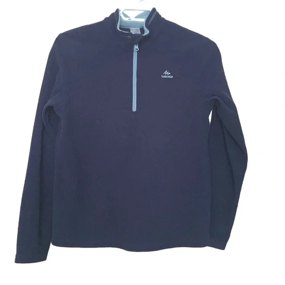 Five for 25  Decathlon blue w lightblue, light fleece pullover with top zipper